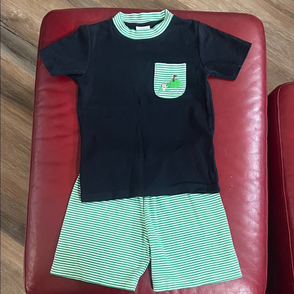 Squiggles by Charlie Navy and Green Striped Kids' golf theme set